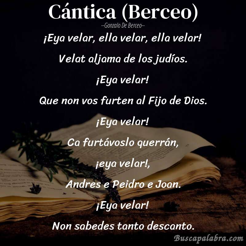 Poema Cántica (Berceo) de Gonzalo de Berceo con fondo de libro