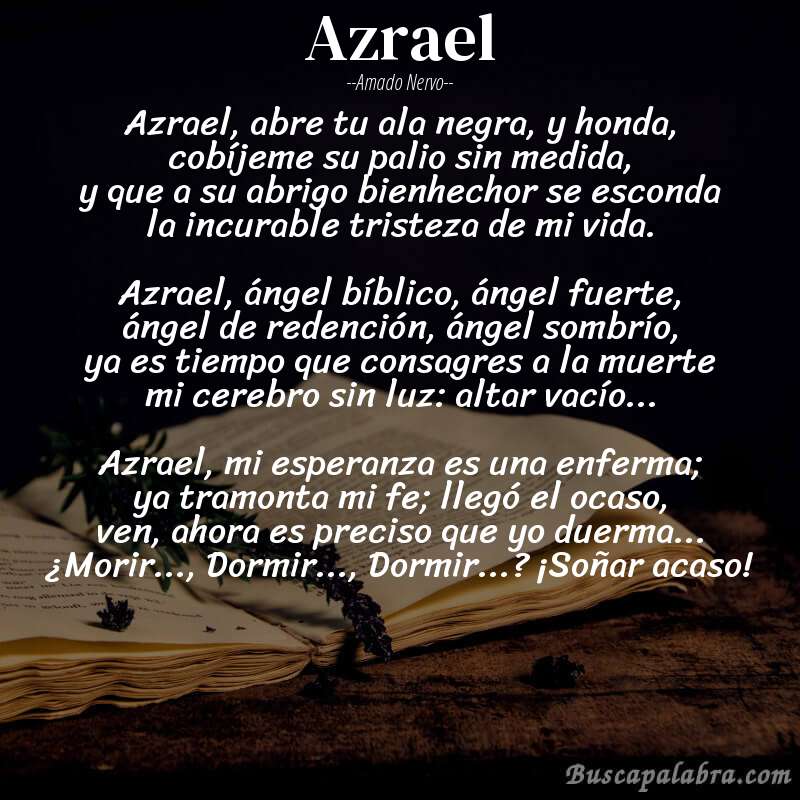 Poema Azrael de Amado Nervo con fondo de libro