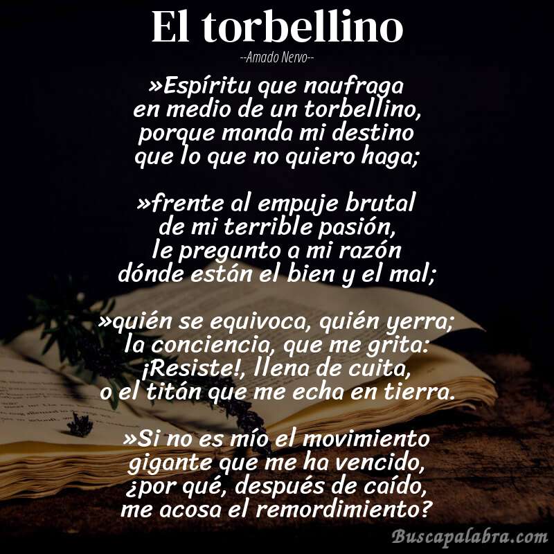 Poema El torbellino de Amado Nervo con fondo de libro