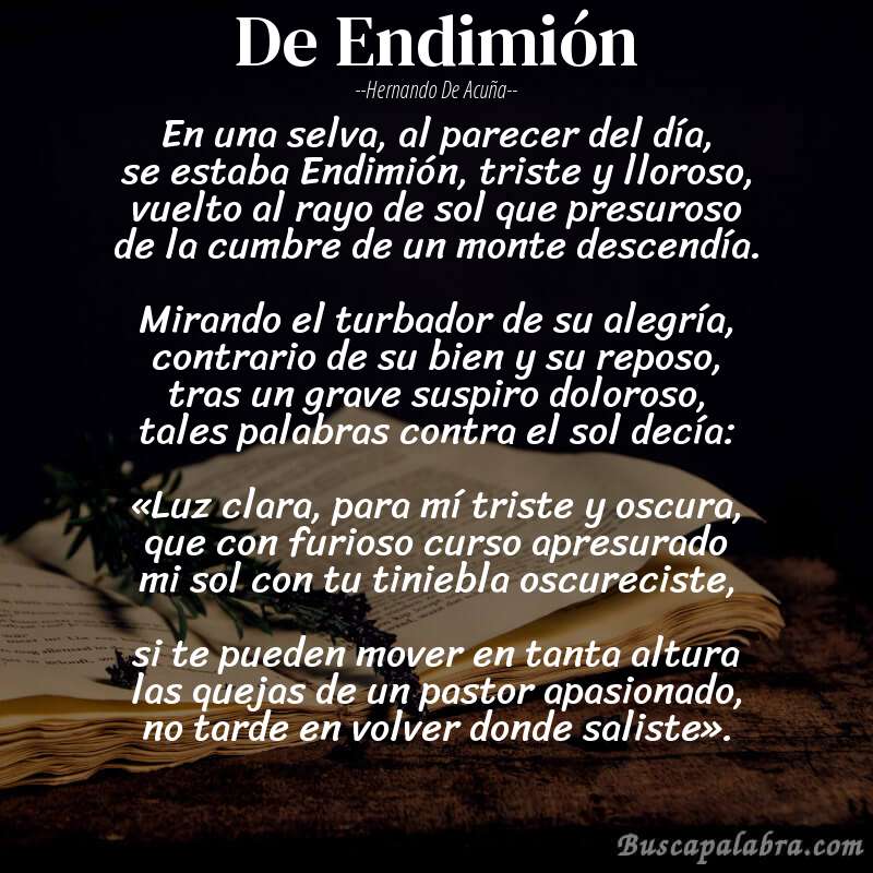 Poema De Endimión de Hernando de Acuña con fondo de libro