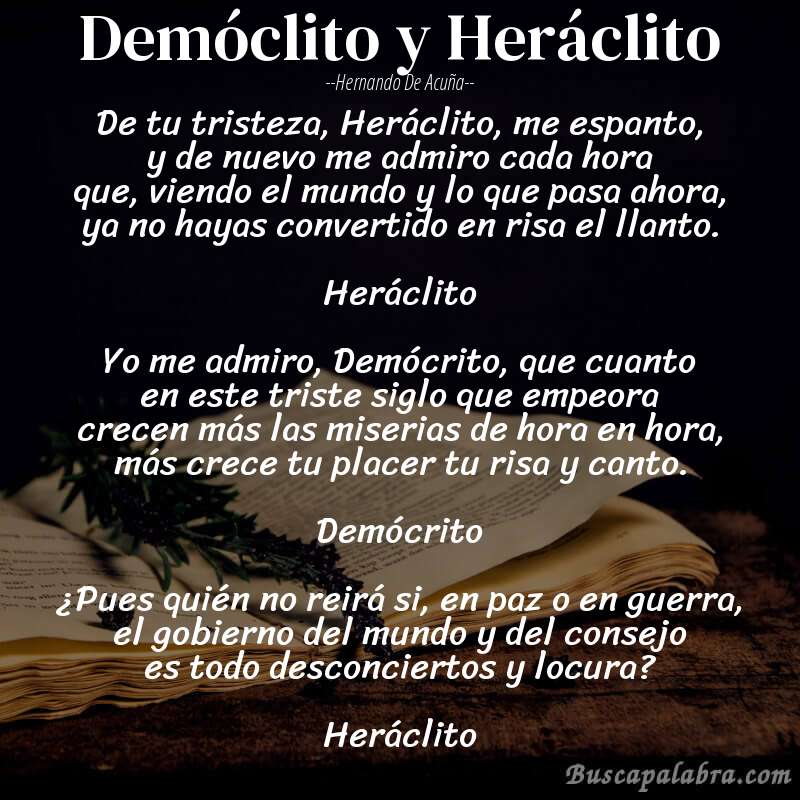 Poema Demóclito y Heráclito de Hernando de Acuña con fondo de libro