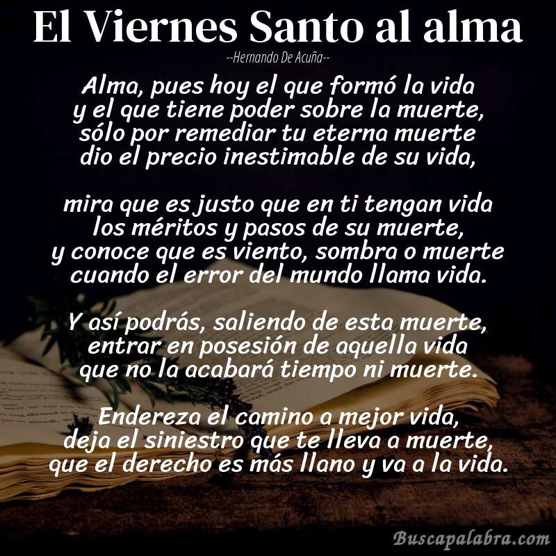 Poema El Viernes Santo al alma de Hernando de Acuña con fondo de libro