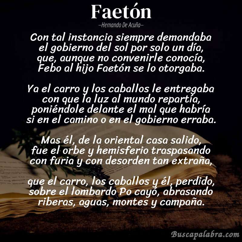 Poema Faetón de Hernando de Acuña con fondo de libro