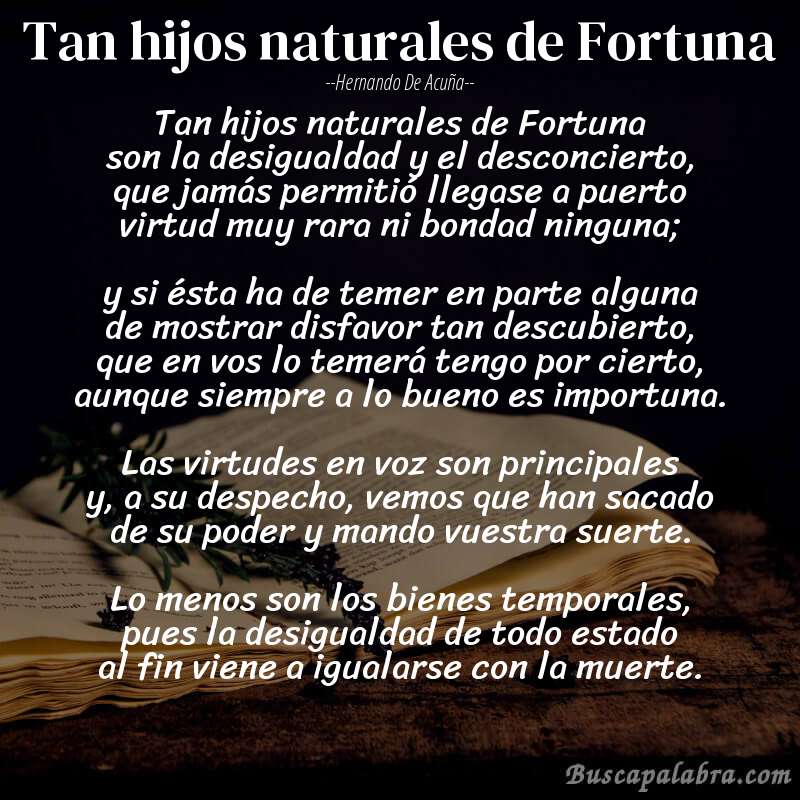 Poema Tan hijos naturales de Fortuna de Hernando de Acuña con fondo de libro