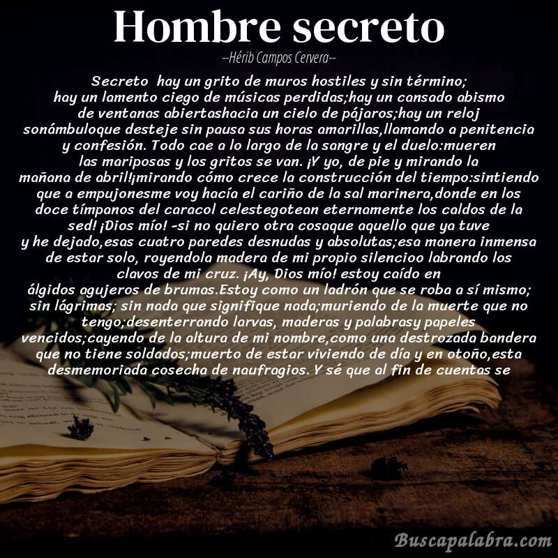 Poema hombre secreto de Hérib Campos Cervera con fondo de libro
