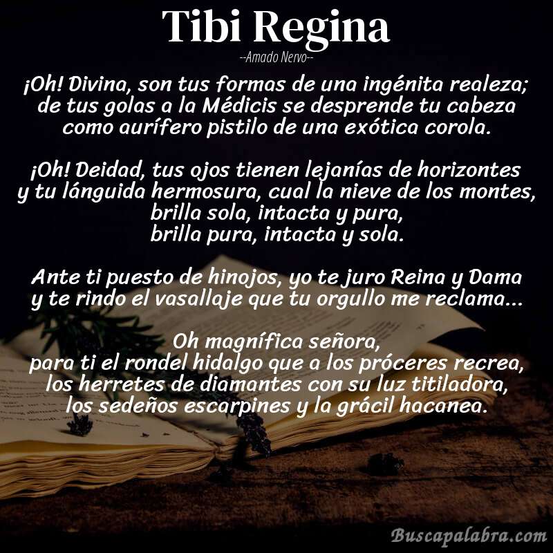 Poema Tibi Regina de Amado Nervo con fondo de libro