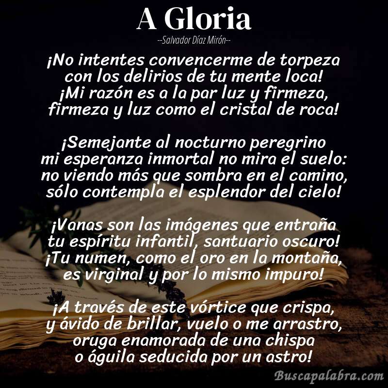 Poema A Gloria de Salvador Díaz Mirón con fondo de libro