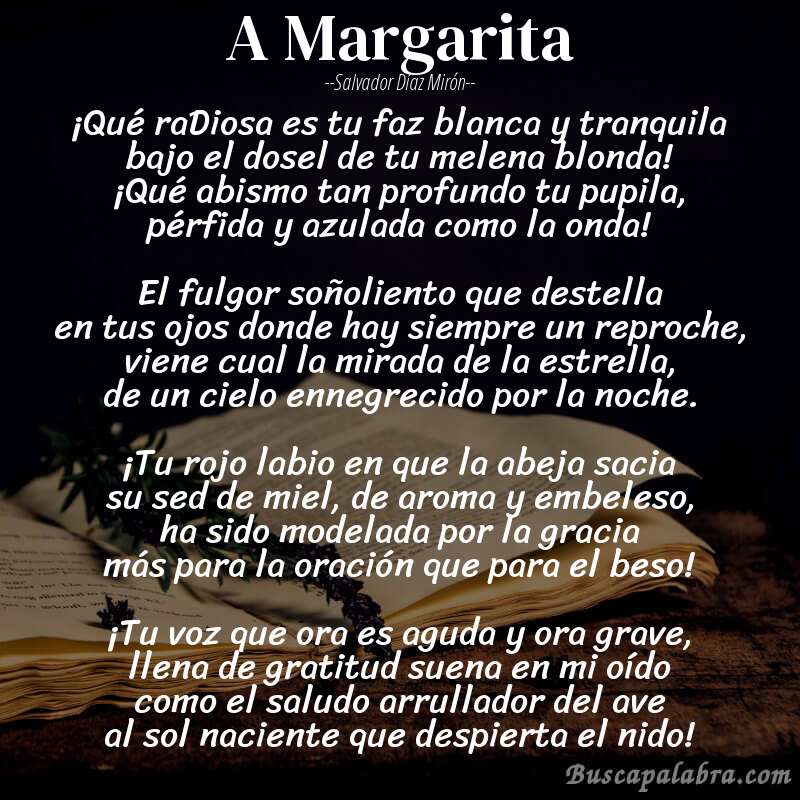 Poema A Margarita de Salvador Díaz Mirón con fondo de libro