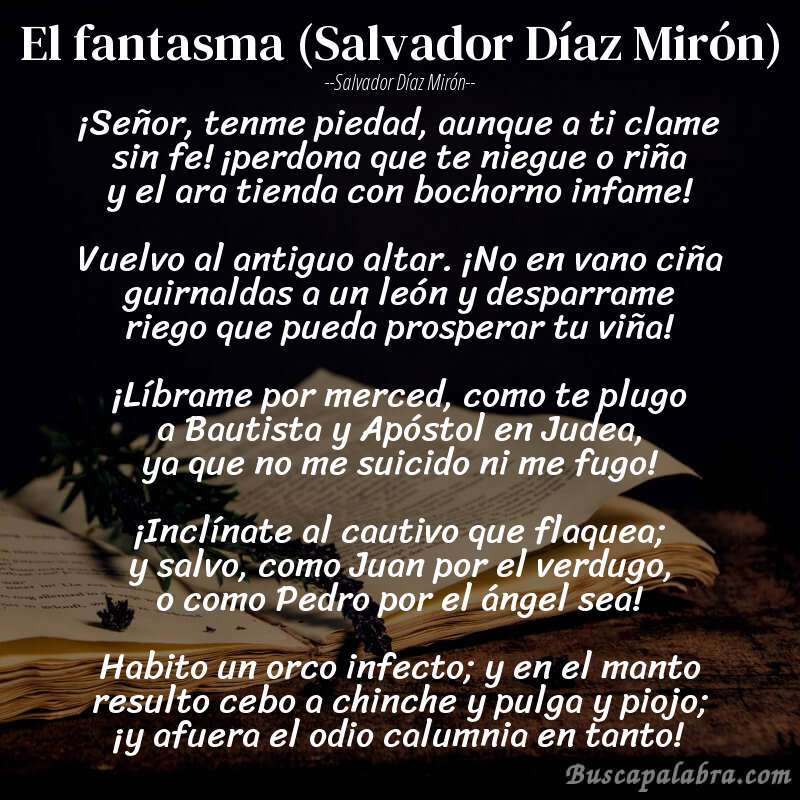 Poema El fantasma (Salvador Díaz Mirón) de Salvador Díaz Mirón con fondo de libro