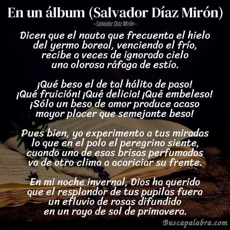 Poema En un álbum (Salvador Díaz Mirón) de Salvador Díaz Mirón con fondo de libro