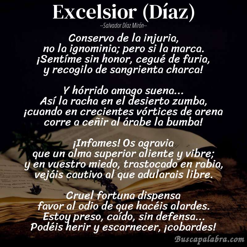 Poema Excelsior (Díaz) de Salvador Díaz Mirón con fondo de libro