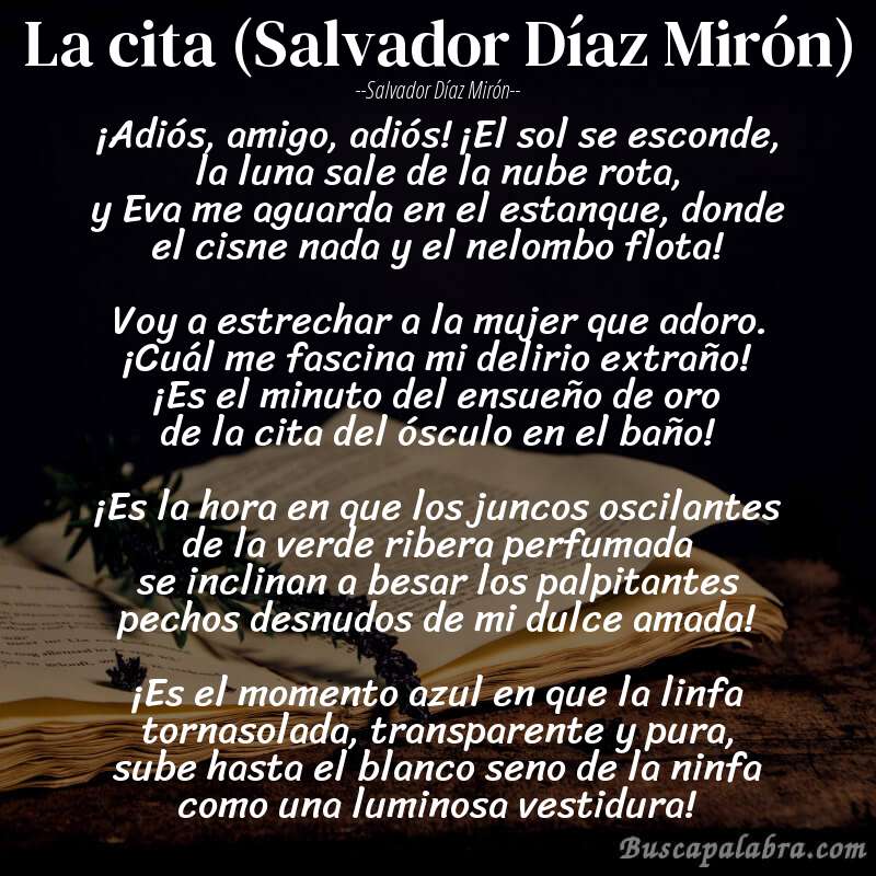 Poema La cita (Salvador Díaz Mirón) de Salvador Díaz Mirón con fondo de libro