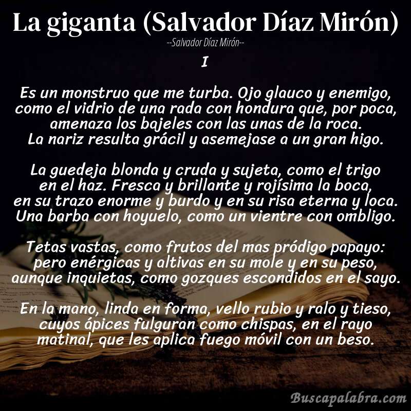 Poema La giganta (Salvador Díaz Mirón) de Salvador Díaz Mirón con fondo de libro