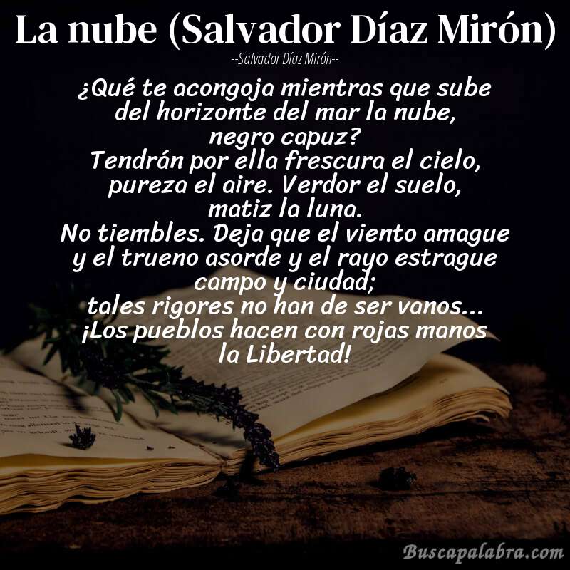 Poema La nube (Salvador Díaz Mirón) de Salvador Díaz Mirón con fondo de libro