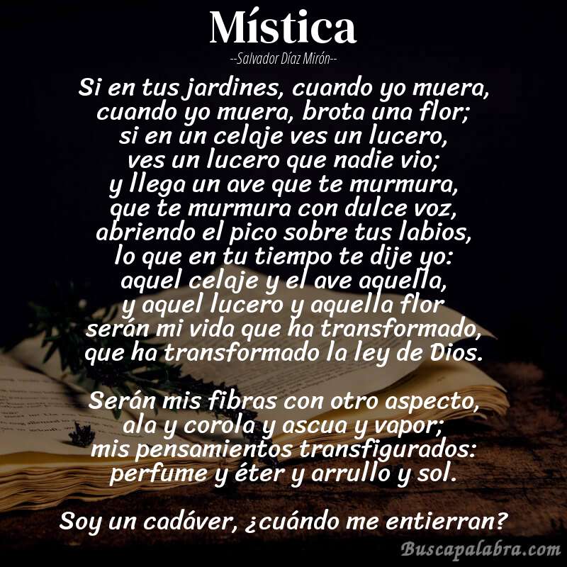 Poema Mística de Salvador Díaz Mirón con fondo de libro