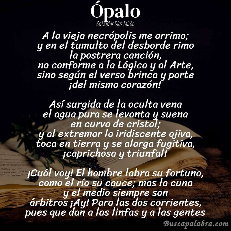 Poema Ópalo de Salvador Díaz Mirón con fondo de libro