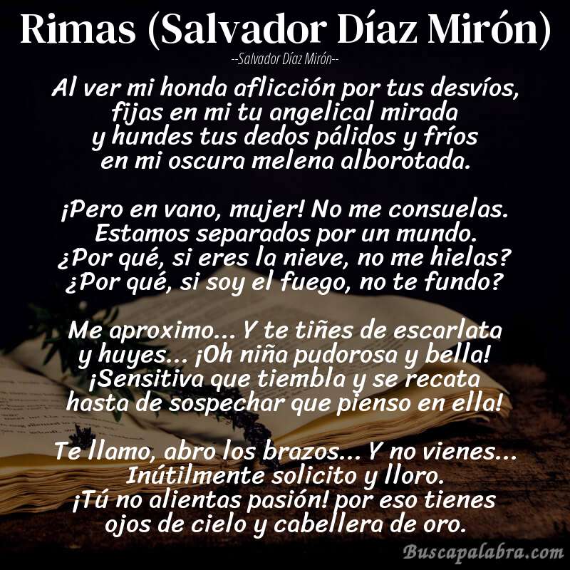 Poema Rimas (Salvador Díaz Mirón) de Salvador Díaz Mirón con fondo de libro