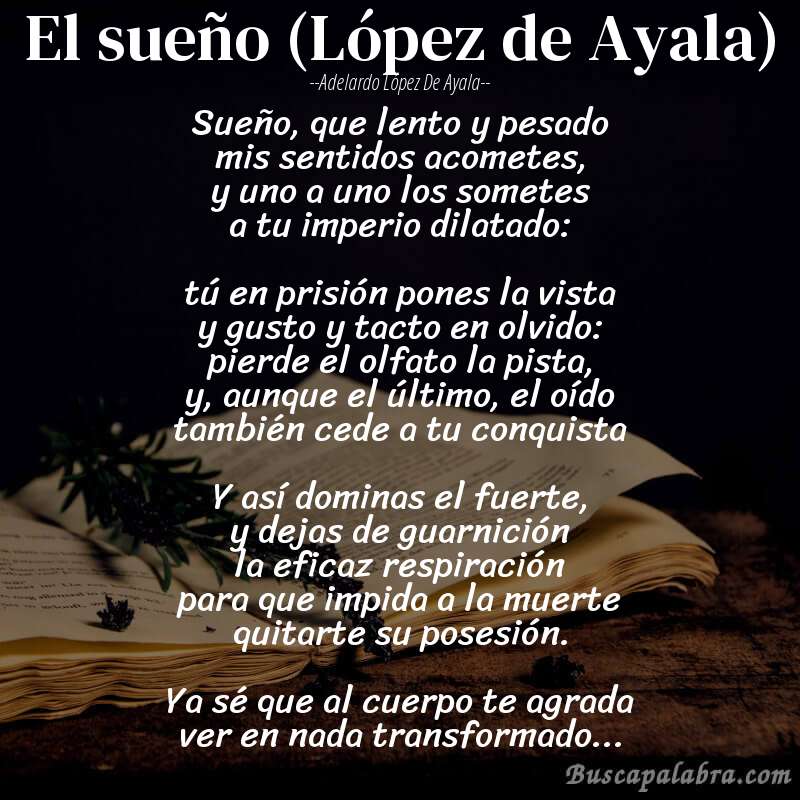 Poema El sueño (López de Ayala) de Adelardo López de Ayala con fondo de libro