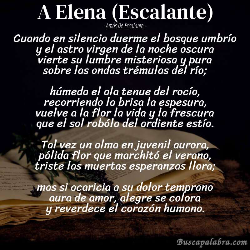 Poema A Elena (Escalante) de Amós de Escalante con fondo de libro