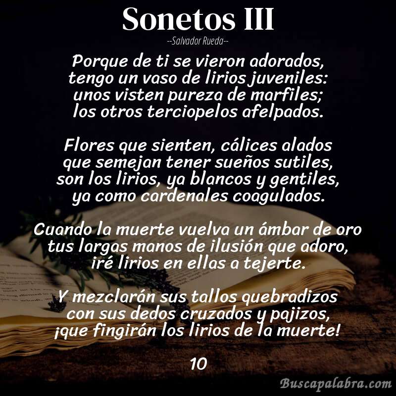 Poema sonetos III de Salvador Rueda con fondo de libro