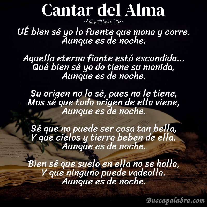 Poema Cantar del Alma de San Juan de la Cruz con fondo de libro