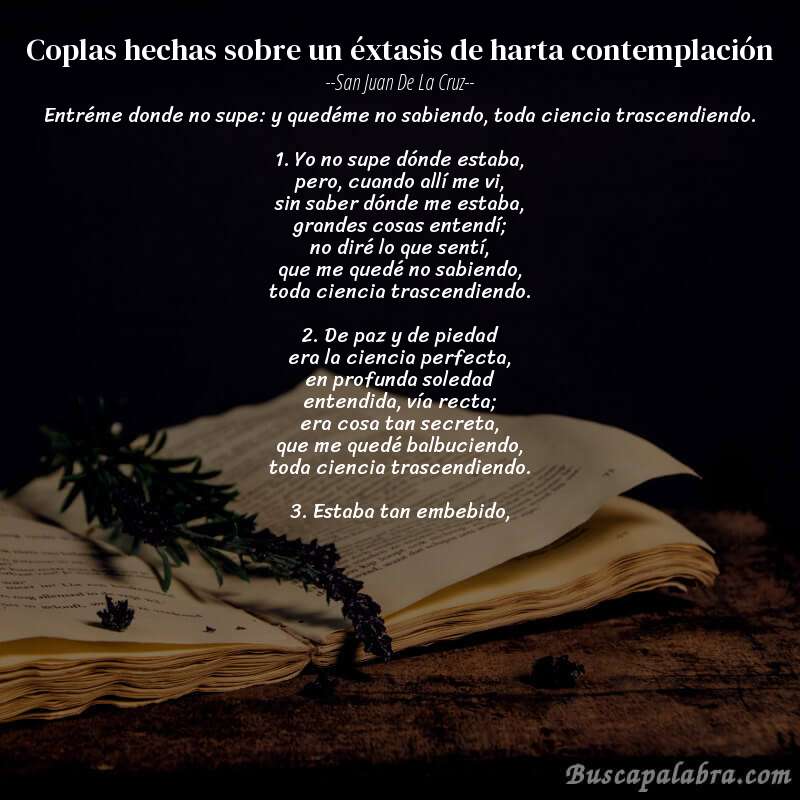 Poema Coplas hechas sobre un éxtasis de harta contemplación de San Juan de la Cruz con fondo de libro