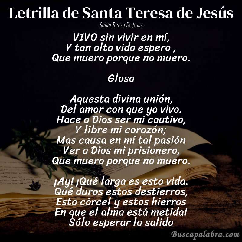 Poema Letrilla de Santa Teresa de Jesús de Santa Teresa de Jesús con fondo de libro