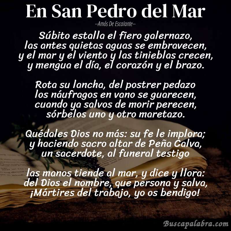 Poema En San Pedro del Mar de Amós de Escalante con fondo de libro