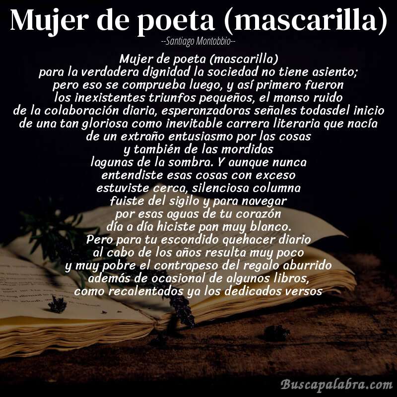 Poema mujer de poeta (mascarilla) de Santiago Montobbio con fondo de libro