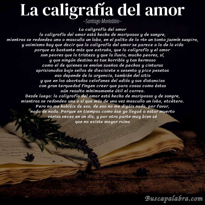 Poema la caligrafía del amor de Santiago Montobbio con fondo de libro