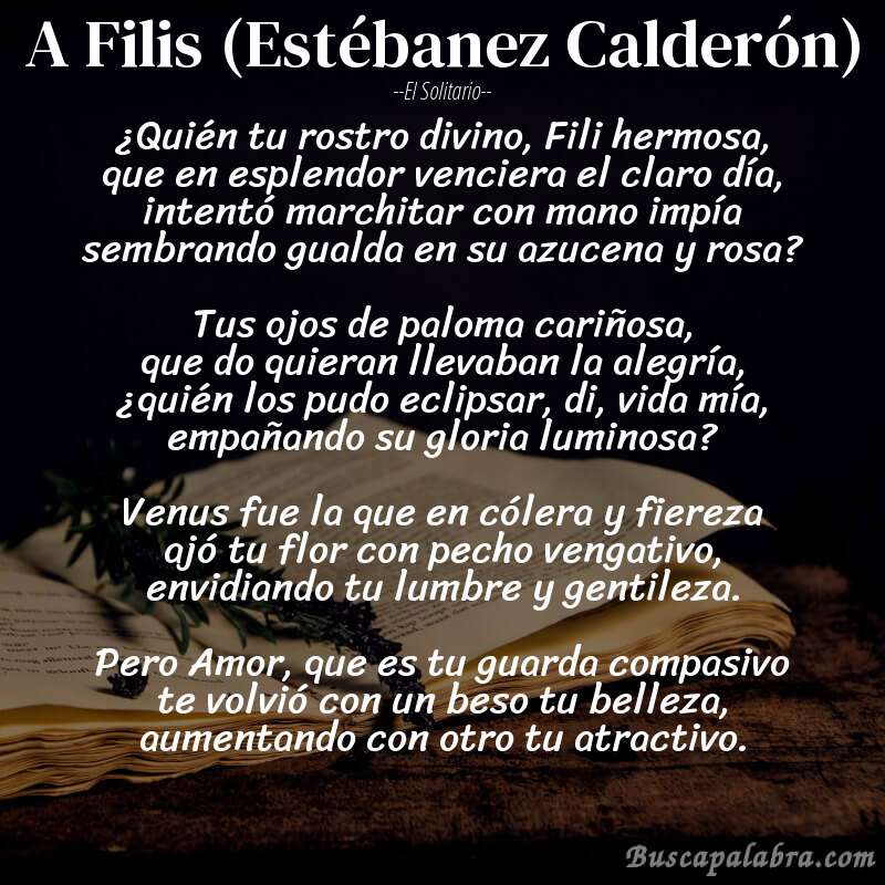 Poema A Filis (Estébanez Calderón) de El Solitario con fondo de libro