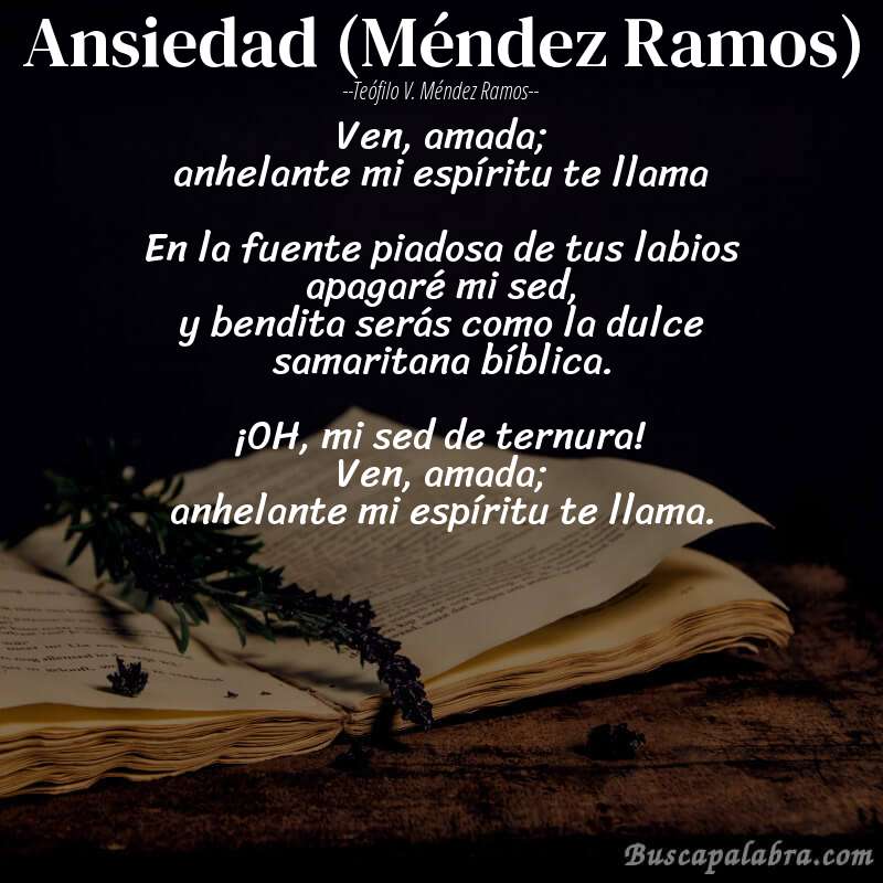 Poema Ansiedad (Méndez Ramos) de Teófilo V. Méndez Ramos con fondo de libro