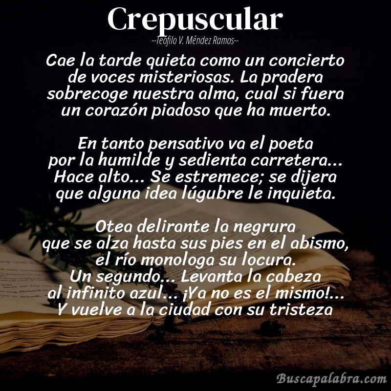 Poema Crepuscular de Teófilo V. Méndez Ramos con fondo de libro