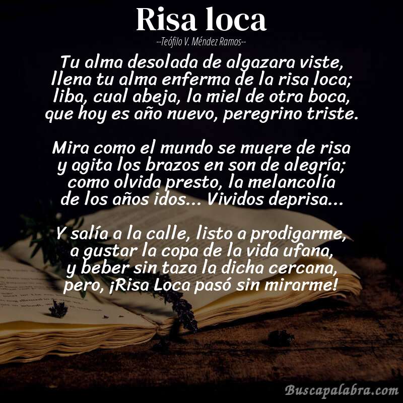 Poema Risa loca de Teófilo V. Méndez Ramos con fondo de libro