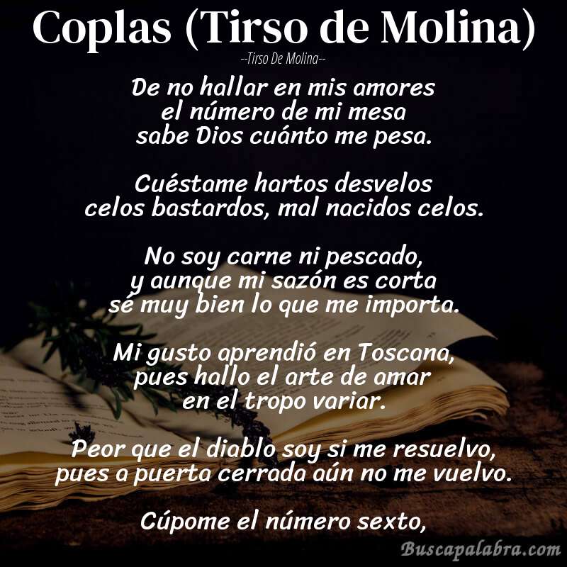 Poema Coplas (Tirso de Molina) de Tirso de Molina con fondo de libro