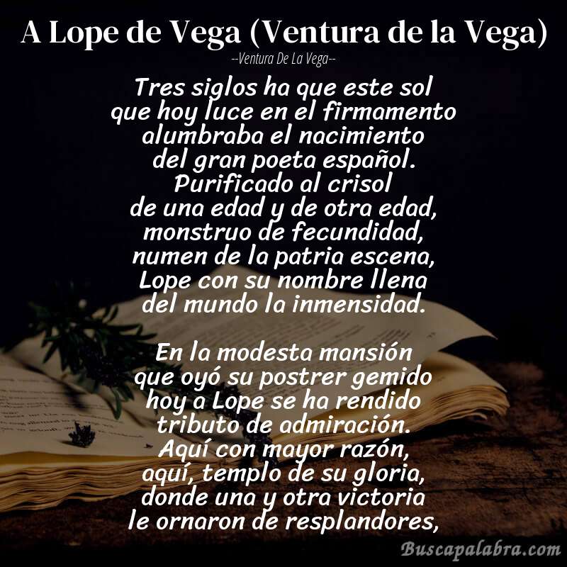 Poema A Lope de Vega (Ventura de la Vega) de Ventura de la Vega con fondo de libro