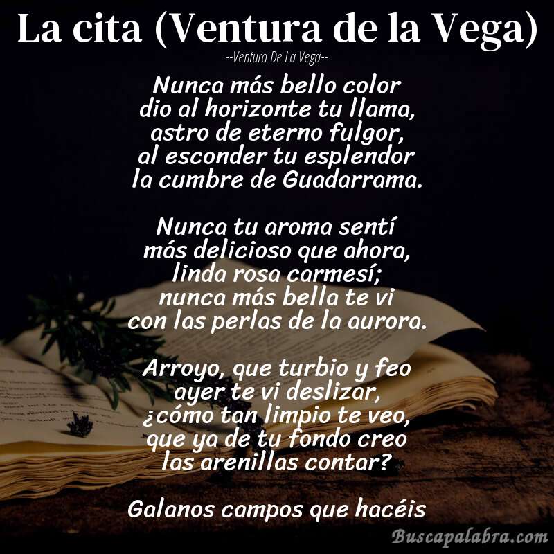 Poema La cita (Ventura de la Vega) de Ventura de la Vega con fondo de libro