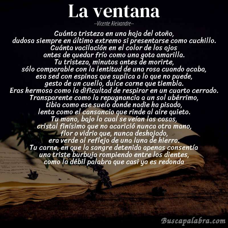 Poema la ventana de Vicente Aleixandre con fondo de libro