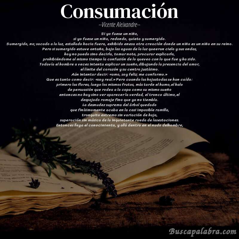 Poema consumación de Vicente Aleixandre con fondo de libro