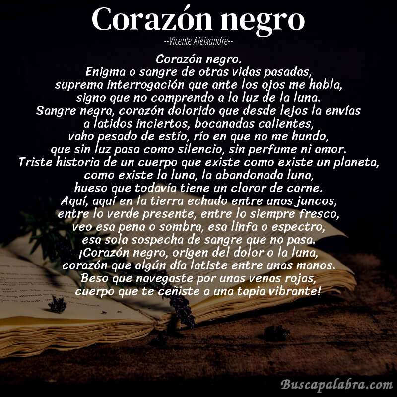 Poema corazón negro de Vicente Aleixandre con fondo de libro