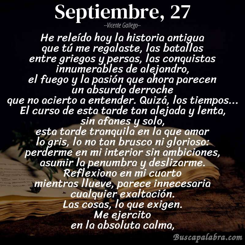 Poema septiembre, 27 de Vicente Gallego con fondo de libro