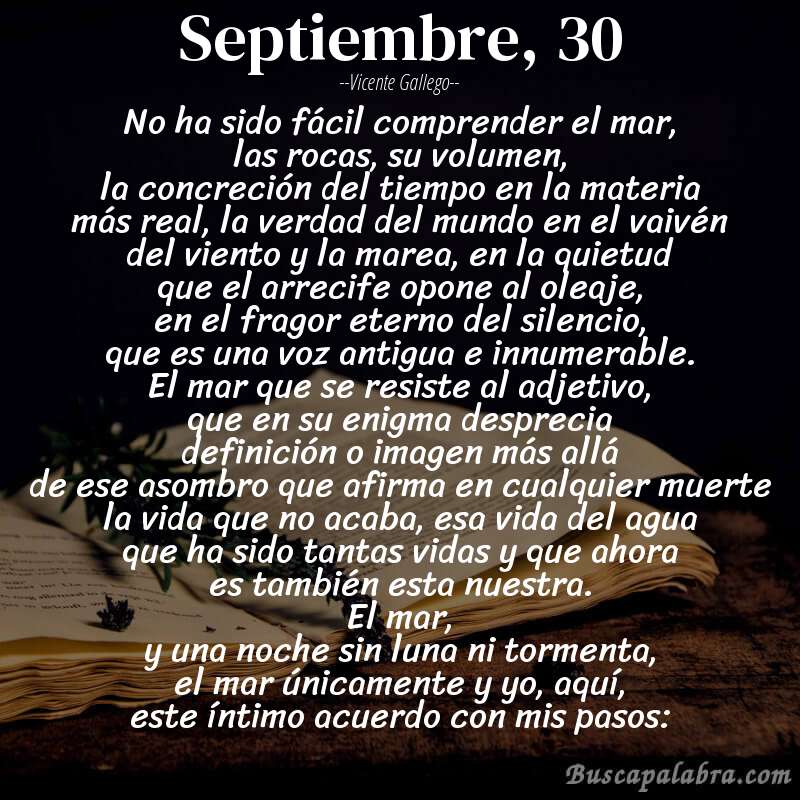 Poema septiembre, 30 de Vicente Gallego con fondo de libro
