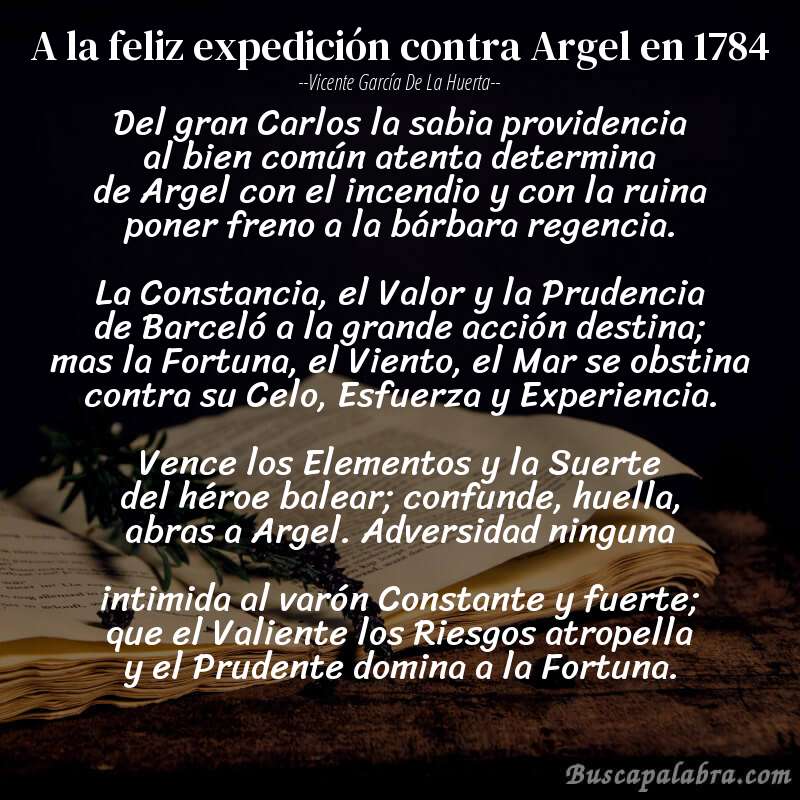 Poema A la feliz expedición contra Argel en 1784 de Vicente García de la Huerta con fondo de libro