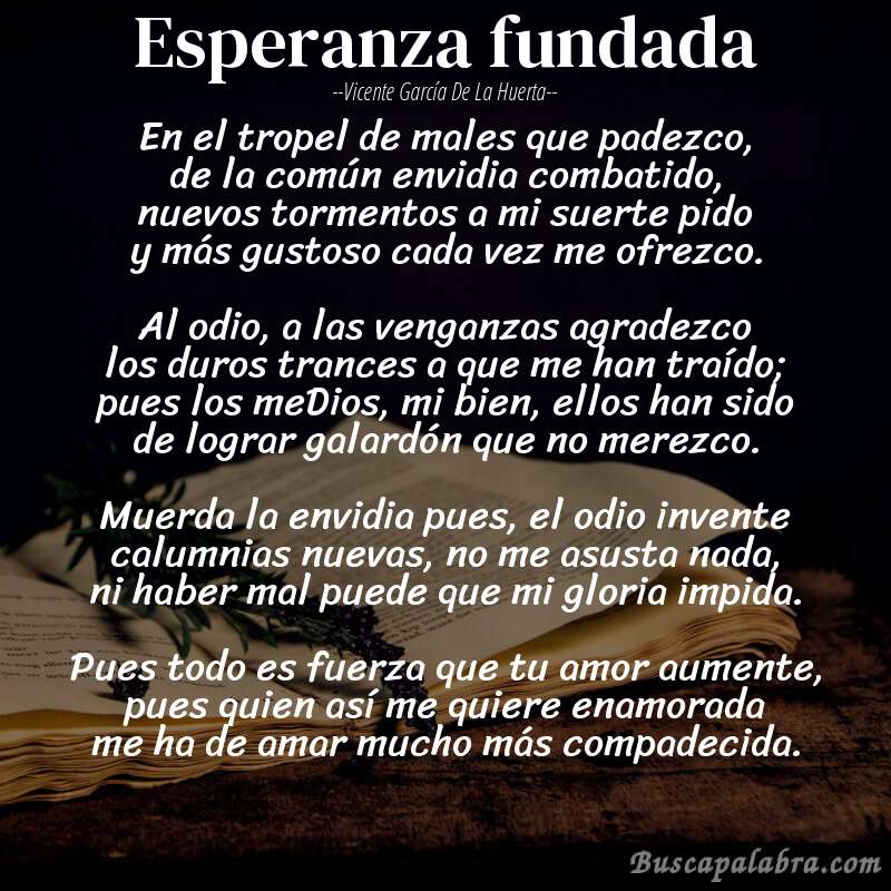 Poema Esperanza fundada de Vicente García de la Huerta con fondo de libro