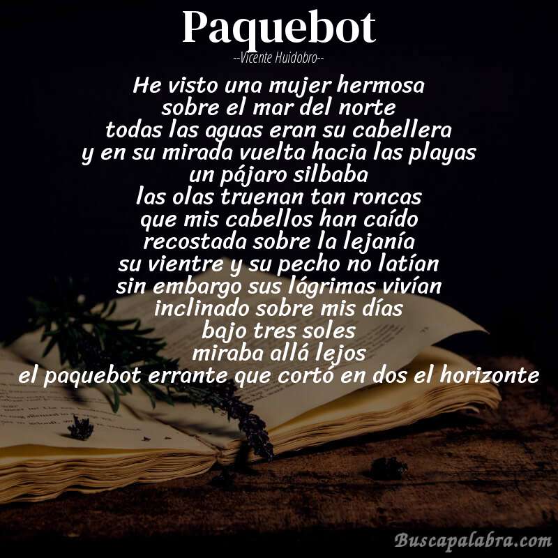 Poema paquebot de Vicente Huidobro con fondo de libro