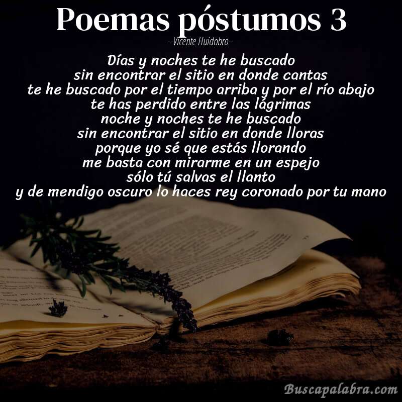 Poema poemas póstumos 3 de Vicente Huidobro con fondo de libro