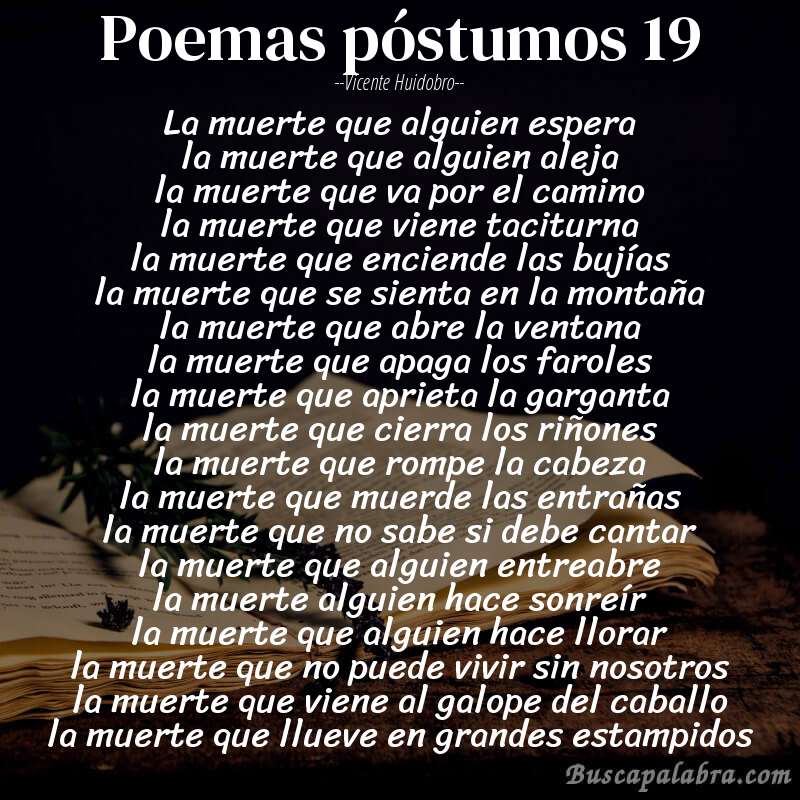 Poema poemas póstumos 19 de Vicente Huidobro con fondo de libro