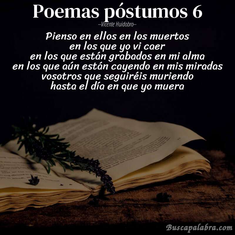 Poema poemas póstumos 6 de Vicente Huidobro con fondo de libro