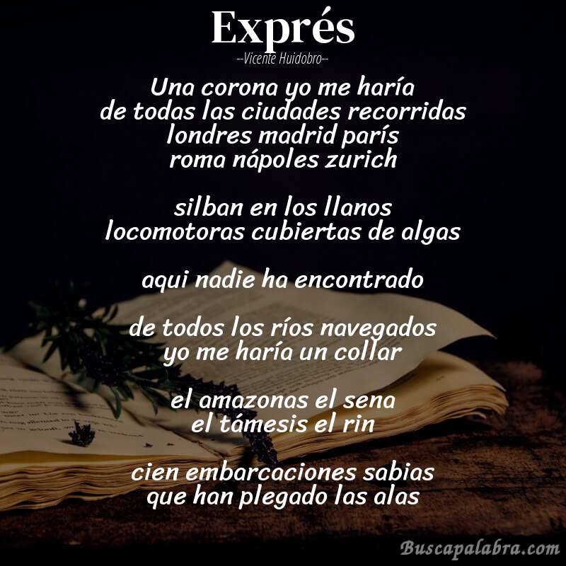 Poema exprés de Vicente Huidobro con fondo de libro