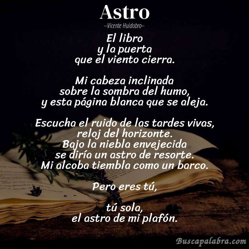 Poema Astro de Vicente Huidobro con fondo de libro